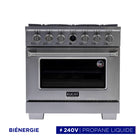 Kucht - 36 po Série KXP Cuisinière double énergie Propane - Acier inoxydable-Cuisinez et faites cuire comme un professionnel grâce au four à convection extra-large de 5,2 pi³, doté de cinq positions de grille et d’une fenêtre de four surdimensionnée