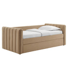 Modway - Veyla Chenal Touffé Performance Velvet Lit de jour jumelle avec Trundle, Taupe-Disposition jumelle sur bicylindre