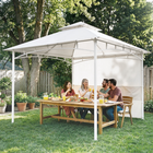 Outsunny - Pavillon de jardin 10 pi l x 10 pi L - double toit pour l’extérieur - blanc crème-Rideau avec poches de rangement pour garder les objets à portée de main