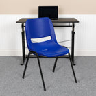Flash Furniture - Chaise coquille bleue, empilable et ergonomique de la série HERCULES avec cadre noir, capacité de 880 lb-Finition de cadre enduit de poudre noire avec patins en plastique