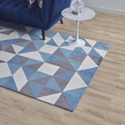 Modway - Kahula Mosaïque du triangle géométrique Tapis de 5 pi l x 8 pi L - Bleu, blanc et gris-Protéger les planchers de la circulation ou des meubles