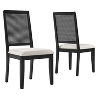 Modway - Arlo Faux rotin et bois Fauteuils d’accompagnement à manger Ensemble de 2 - Ivoire à tissage noir noir à bruyère-Ensemble de 2 chaises de salle à manger