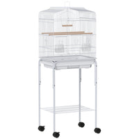 PawHut - Cage à oiseaux 49 po H avec accessoires, roulettes, support amovible, rangement - blanc-Enclos pour oiseaux avec suffisamment d'espace pour les petits oiseaux tels que les pinsons et les perruches 