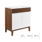 Modway - Render 30" Armoire à coiffeuse de salle de bain - Blanc Noyer Blanc-Étagère de rangement réglable