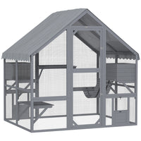 PawHut - Grand enclos extérieur pour chats avec housse imperméable pour 2 à 4 chatons - 73 po L x 55 po l x 74 po H-Taille spacieuse pouvant accueillir 2 à 4 chats pour un espace de jeu généreux 