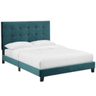 Modway - Melanie Bouton à touffe Velours Performance Rembourré Lit de plateforme complet, Bleu de mer-Tissu résistant aux taches durable