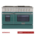 Kucht - 48 po Série KDF Cuisinière Pro Style au gaz naturel - Acier inoxydable/Vert-Cuisinière de classe professionnelle dotée de 2 brûleurs doubles de 20000 BTU avec fonction mijotage, 2 brûleurs de 12000 BTU, 2 brûleurs de 9000 BTU et 2 brûleurs de 6000 BTU