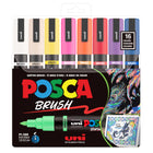 Uni - POSCA Marqueurs à peinture à base d’eau avec pointe pinceau réversible - 1,0 mm/4,0 mm - couleurs assorties - paquet de 16-Marqueurs à peinture à base d’eau convenant à la plupart des projets d’art et de bricolage sur plus de 50 surfaces, y compris le bois, le verre, le métal, le plastique, la céramique, le cuir, et plus encore