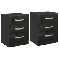 HOMCOM - Table de nuit moderne avec 3 tiroirs à finition brillante pour chambre - noir - lot de 2-L'ensemble de deux pièces offre de la symétrie et un style épuré à votre pièce