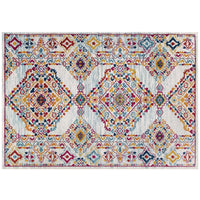 Modway - Entourage Réseau floral vieilli de Khalida Tapis de comédie 8 pi l x 10 pi L - Ivoire Bleu Orange Jaune Rouge-Tapis vintage en treillis floraux vieillis