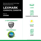 CIG - Cartouche de toner Lexmark C540H2YG/C540H1YG remise à neuf - Rendement élevé - Jaune-Rendement de 2000 pages