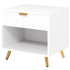 HOMCOM - Table de nuit avec panneau cannelé - blanc-Finition blanche moderne et panneau rainuré qui rehaussent n'importe quelle pièce 