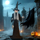 Outsunny - Décoration d'Halloween animée - sorcière animatronique - noir-La décoration polyvalente s'adapte aux maisons, fêtes et espaces publics couverts pour des frissons uniques 