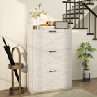 HOMCOM - Armoire à chaussures étroite style ferme - chêne blanc-Retirez les séparateurs pour ranger facilement des chaussures jusqu'à la pointure 10 homme ou même des talons hauts 