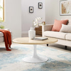 Modway - Lippa Rond de 36 po Faux travertin Table basse, Travertin blanc-Table ronde