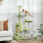 PawHut - Arbre à chat 53 po avec condo, grand centre d’activités pour chaton - vert-Base large et épaisse en panneau de particules et sangle anti-basculement pour garder l'arbre à chat stable et sécurisé 