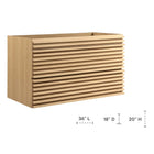 Modway - Render Support mural de 36" Armoire de toilette de salle de bain (lavabo non inclus) - Chêne-Calleton de montage compatible avec les cloisons sèches