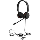 Jabra - Evolve 20 MS Stereo Headset with Foam Ear Pad - Teams-Fini en noir, le casque présente un design binaural, auriculaire, au-dessus de la tête, qui offre confort et concentration lors d’une utilisation prolongée.