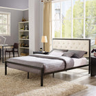 Modway - Mia Tissu Lit Queen, Brun beige-Système de soutien de matelas en tige d’acier