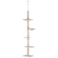 PawHut - Arbre à chat 102 po à 5 niveaux, tour du sol au plafond, centre d’activités pour chat avec griffoir, beige-Cinq niveaux différents pour que votre chat puisse s’asseoir, jouer, se détendre et dormir 