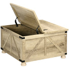 HOMCOM - Table basse avec rangement caché à abattant - chêne-Style ferme avec panneaux de grange adapté au salon, bureau ou appartement