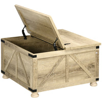 HOMCOM - Table basse avec rangement caché à abattant - chêne-Style ferme avec panneaux de grange adapté au salon, bureau ou appartement