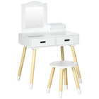 Qaba - Coiffeuse pour enfants avec miroir et tabouret pour 3-6 ans - blanc-Design scandinave pour une parfaite intégration dans la chambre de votre enfant
