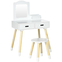 Qaba - Coiffeuse pour enfants avec miroir et tabouret pour 3-6 ans - blanc-Design scandinave pour une parfaite intégration dans la chambre de votre enfant
