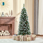 HOMCOM - Sapin de Noël floqué avec baies rouges - pommes de pin - vert-L'arbre est recouvert de neige artificielle pour une ambiance hivernale 