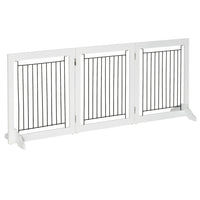 PawHut - Barrière pour animaux autoportante - pliable avec 2 pieds de support - blanc-Fabriqué en MDF et en acier pour plus de solidité 