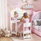 Qaba - Table de maquillage et chaise pour enfants avec lumières et miroir triple - blanc-Se transforme facilement d'une coiffeuse en un bureau spacieux pour étudier  
