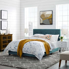 Modway - Amira Performance Velvet Lit Queen, Bleu de mer-Sommier requis (non inclus)