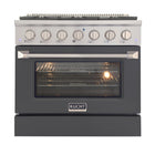 Kucht - 36 po Série KNG Cuisinière Pro Style au gaz naturel - Acier inoxydable/Gris ciment-Cuisez et pâtissez comme un pro grâce au four à convection extra-grand offrant une capacité de 4,2 pi³, une configuration à cinq grilles et une vaste fenêtre d’observation