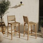Modway - Rowe Terrasse extérieure Bois de teck Chaises de bar Ensemble de 2 - Naturel-Siège et dossier en rotin synthétique