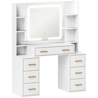 HOMCOM - Coiffeuse avec miroir et lumières - 43,3 po L x 15,7 po l x 55,1 po H - blanc-Trois couleurs de lumière s’adaptent à diverses occasions de maquillage et moments de la journée 