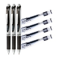 Pentel - EnerGel Rétractable Stylo à Encre Gel (0,7mm), Noir Ensemble Stylo et Encre Recharge-L’encre EnerGel permet une écriture plus douce que la compétition* (*Testée en interne d’être plus fluide que le principal concurrent sur papier standard).