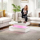 HOMCOM - Table basse LED avec 2 tiroirs - blanc-Étagère ouverte pour l’exposition, deux tiroirs pour un rangement discret