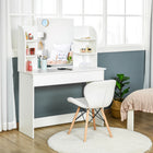 HOMCOM - Coiffeuse avec miroir - 42,5 po L x 15,75 po l x 56 po H - blanc-Le grand miroir central est idéal pour se préparer 