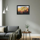 Frameworth - Pink Floyd impression coucher de soleil avec LP or - impression encadree - 38,5 po l x 27,5 po H-Presentation de qualite superieure avec passe-partout professionnel et cadre robuste - une piece remarquable pour toute salle de musique ou espace de divertissement
