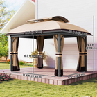 Outsunny - Pavillon à double toit 11 pi L x 13 pi L avec moustiquaire et rideaux - kaki-La structure en métal avec revêtement en poudre et les grands pieds rendent ce gazebo stable