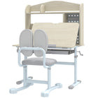 Qaba - Ensemble de table et chaise d’étude pour enfants à hauteur réglable avec plateau inclinable, tiroir et étagères - gris-Hauteur du bureau et de la chaise réglable, évolue avec votre enfant de 3 à 12 ans 