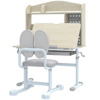 Qaba - Ensemble de table et chaise d’étude pour enfants à hauteur réglable avec plateau inclinable, tiroir et étagères - gris-Hauteur du bureau et de la chaise réglable, évolue avec votre enfant de 3 à 12 ans 