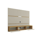 Manhattan Comfort - Centre de divertissement flottant Vernon 62,99 po style milieu du siècle moderne - Blanc cassé et cannelle-Conception de panneau latéral à lames avec 2 espaces de rangement dissimulés et 1 étagère ouverte pour médias et objets de décoration