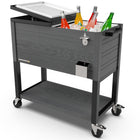Permasteel - Glacière de patio roulante 80 pintes effet grain de bois avec séparateur - grise-Fonctions supplémentaires : ouvre-bouteilles et récupérateur de capsules