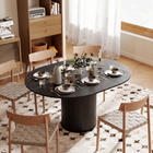 HOMCOM - Table extensible convertible de forme ronde à ovale 43,5 po-59 po pour 6-8 personnes - grain de bois noir-Style ferme avec finition en bois noir et base ronde rayée pour une touche rustique et chaleureuse 