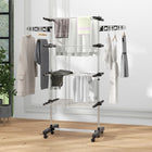 HOMCOM - Séchoir à vêtements 4 niveaux avec ailes latérales et roulettes pour intérieur/extérieur - noir-Étagères rabattables, ailes rotatives et pieds pliables pour un rangement facile 