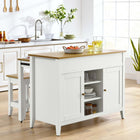 Modway - Garland 3 pièces Îlot de cuisine et ensemble de tabouret, Chêne Blanc-Étagères ajustables