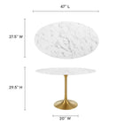 Modway - Lippa Ovale de 48 po Faux marbre Table à manger, Or Blanc-Table en marbre artificiel