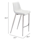 Zuo - Magnus Tabouret de bar - Blanc/Argent - Ensemble de 2-6