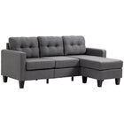 HOMCOM - Canapé d’angle 3 places avec ottoman - gris foncé-Placez le pouf à l'avant pour créer une chaise longue, ou utilisez-le séparément comme repose-pieds 